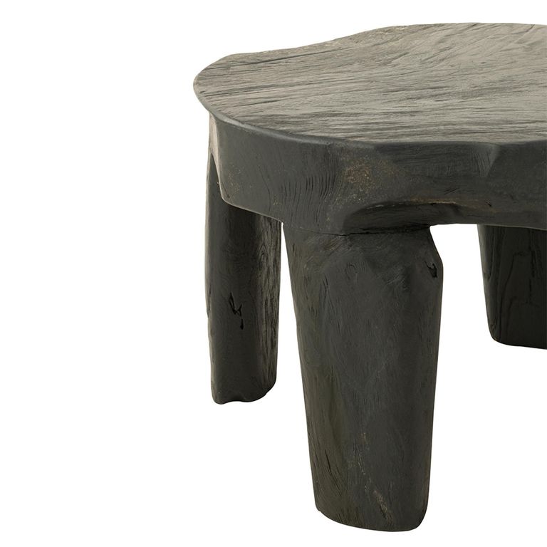 Accent Table - Round - Set of 2 - Black - Teak Wood