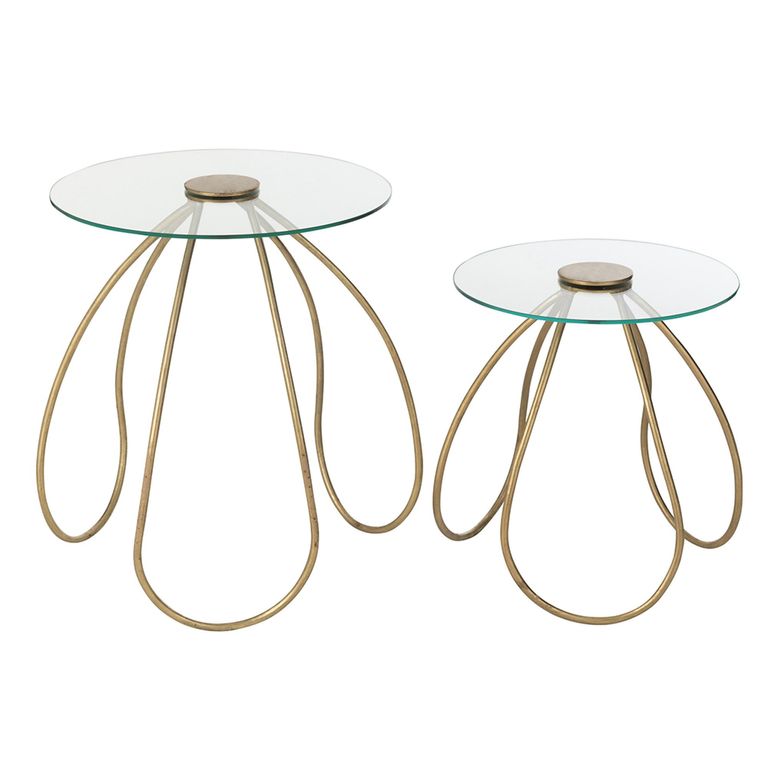 Accent Table - Round - Set of 2 - Gold - Glass and Metal