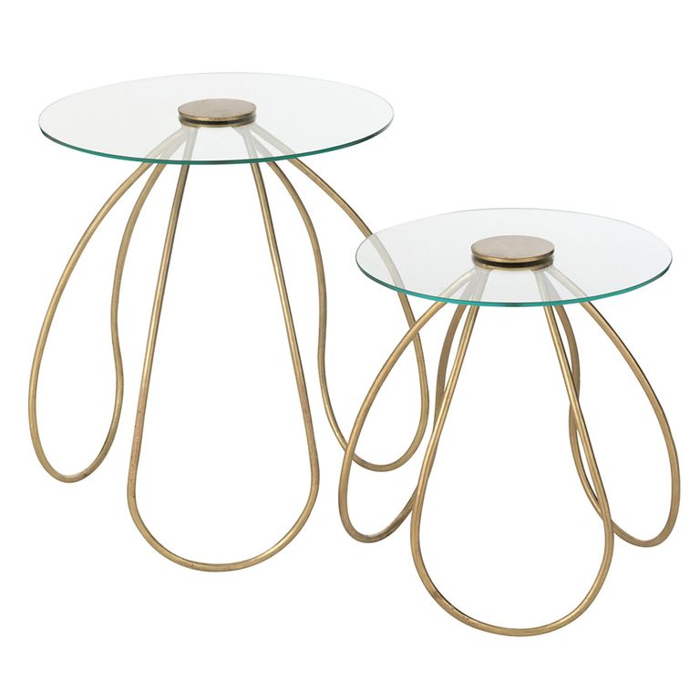 Accent Table - Round - Set of 2 - Gold - Glass and Metal