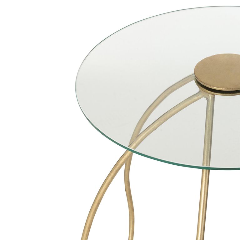 Accent Table - Round - Set of 2 - Gold - Glass and Metal