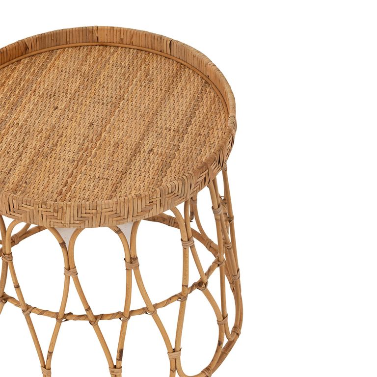 Side Table - Round - Set of 2 - Natural - Rattan and Plywood