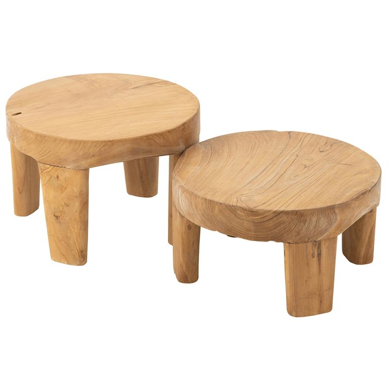 Accent Table - Round - Set of 2 - Natural - Teak Wood