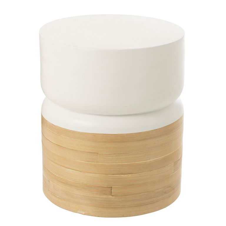 Side Table - Round - White and Natural - Bamboo Wood