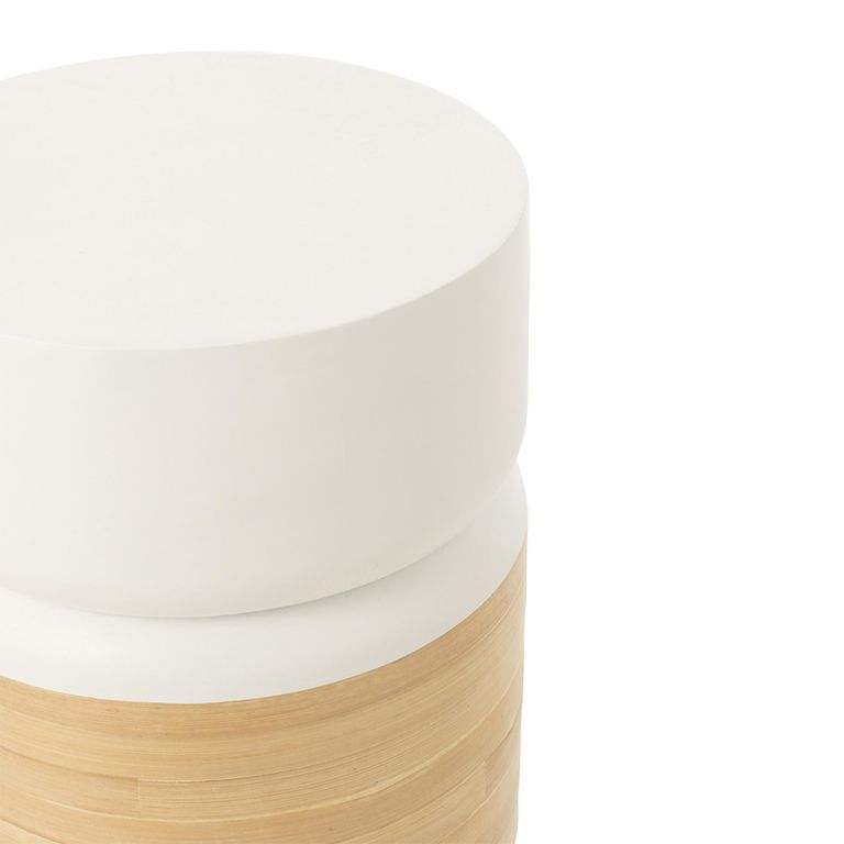 Side Table - Round - White and Natural - Bamboo Wood