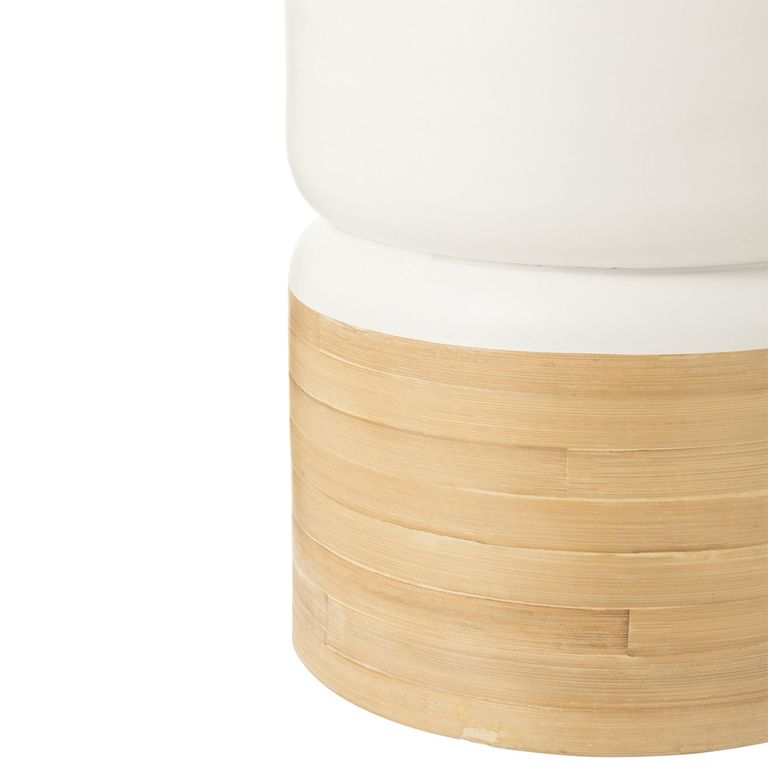 Side Table - Round - White and Natural - Bamboo Wood