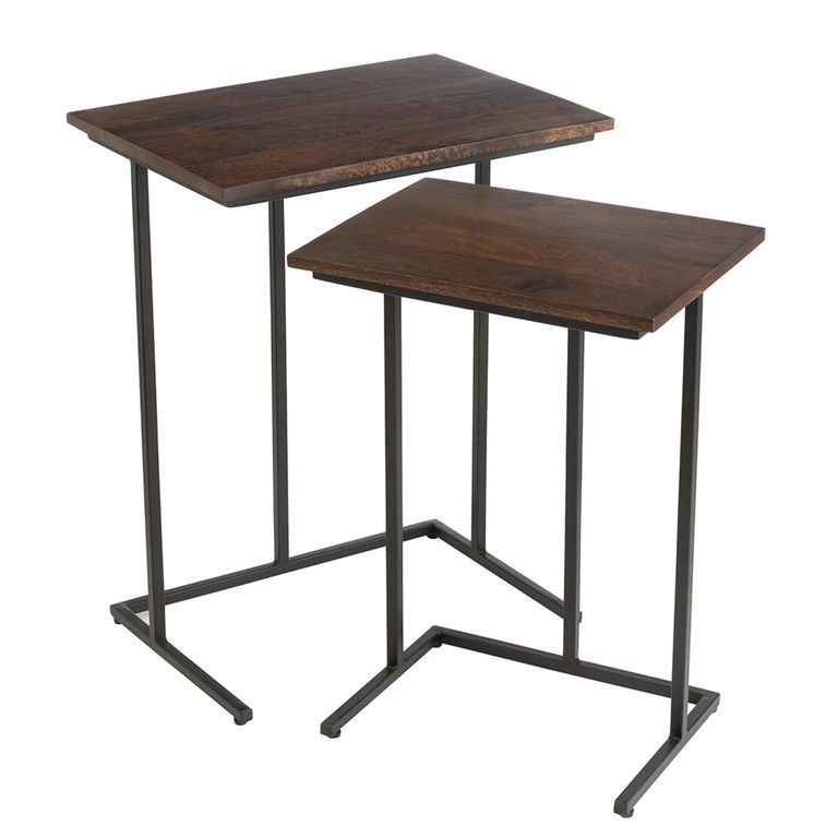 Side Table - 2 Tier - Brown and Black - Mango Wood and Metal