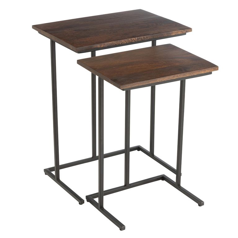 Side Table - 2 Tier - Brown and Black - Mango Wood and Metal