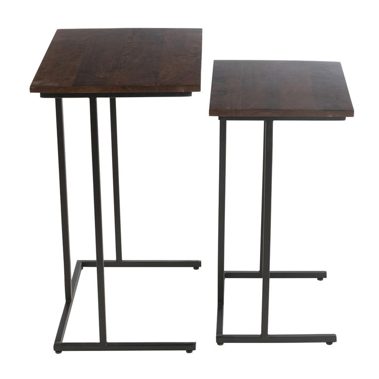 Side Table - 2 Tier - Brown and Black - Mango Wood and Metal