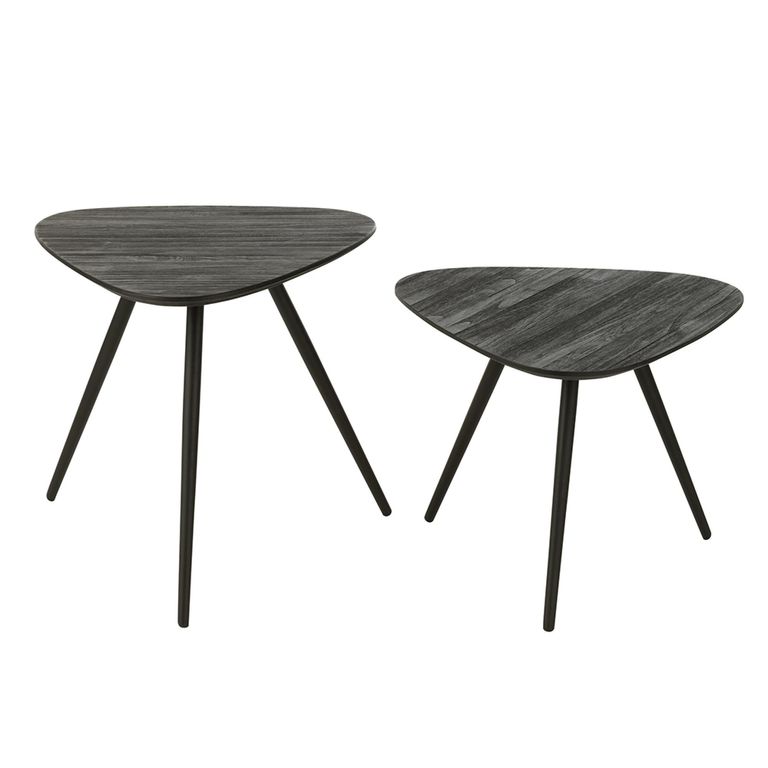 Side Table - Set of 2 - Triangle - Black - Recycle Teak Wood