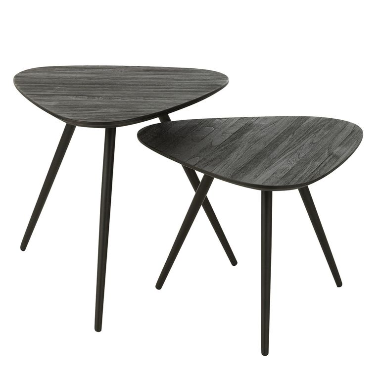 Side Table - Set of 2 - Triangle - Black - Recycle Teak Wood