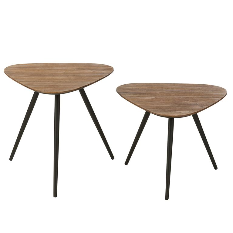 Side Table - Set of 2 - Triangle - Natural - Recycle Teak Wood