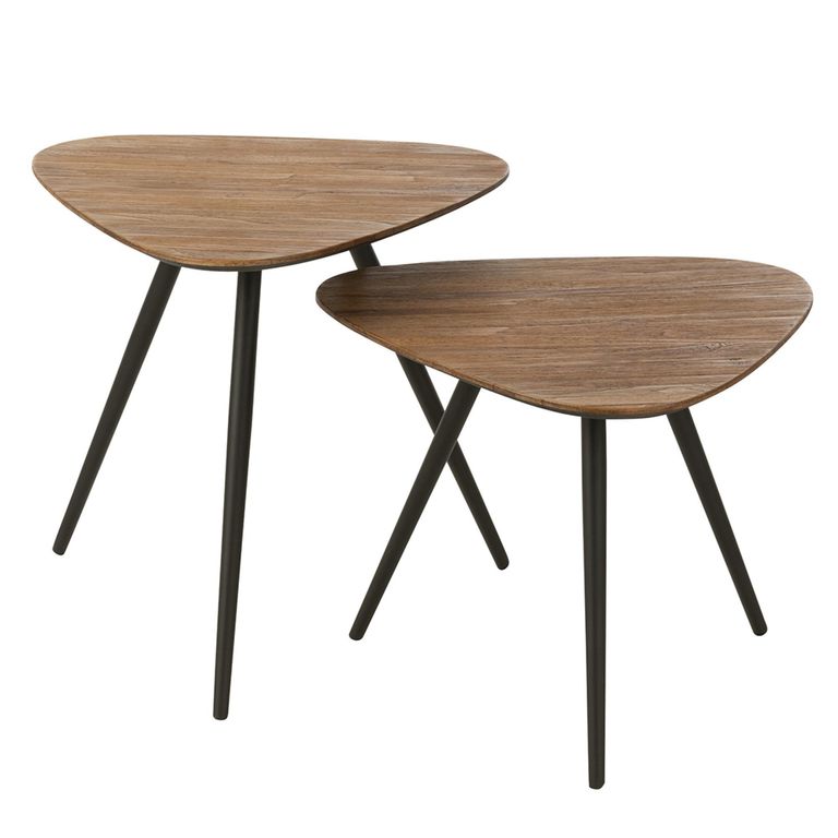 Side Table - Set of 2 - Triangle - Natural - Recycle Teak Wood