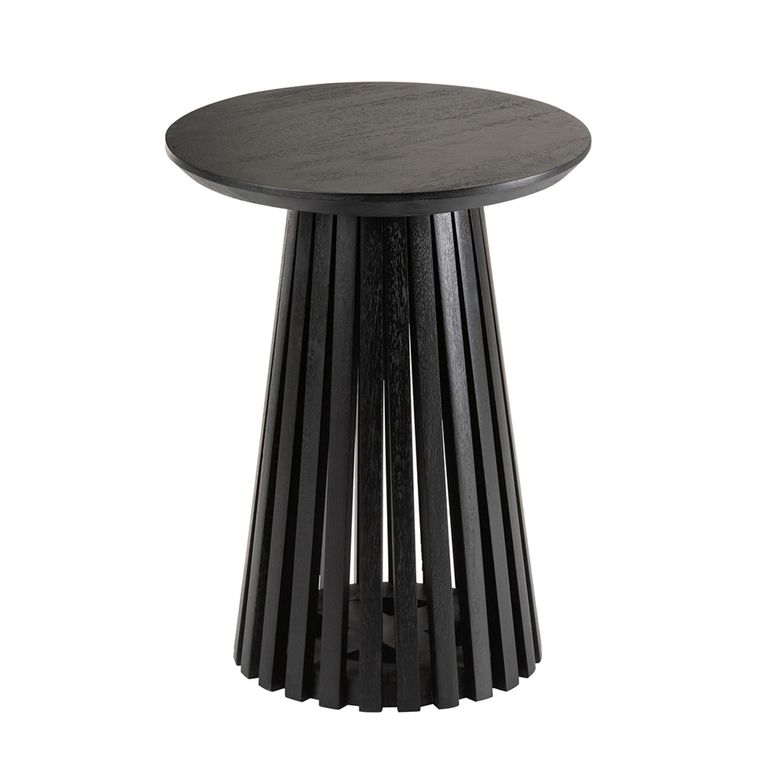 Vincent Side Table - Round - Slatted - Black - Mango Wood