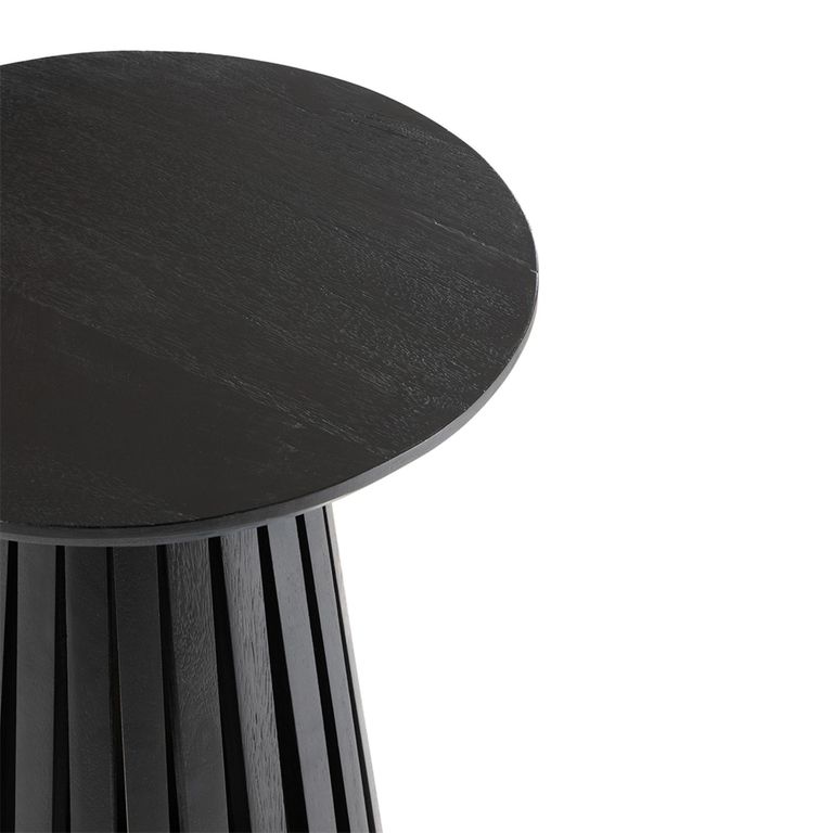 Vincent Side Table - Round - Slatted - Black - Mango Wood