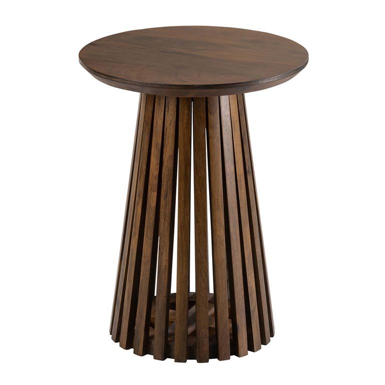 Vincent Side Table - Round - Slatted - Brown - Mango Wood