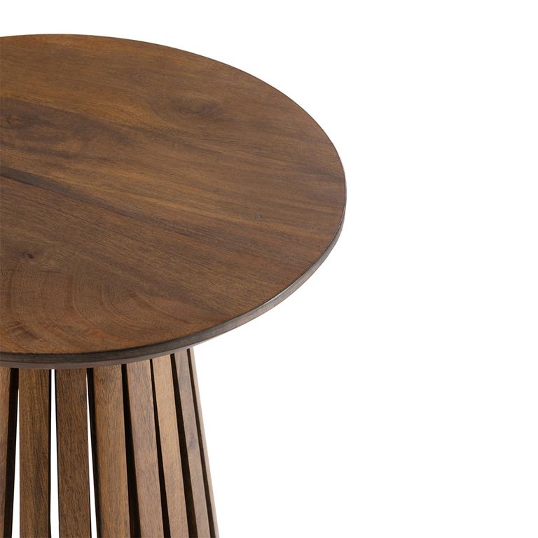 Vincent Side Table - Round - Slatted - Brown - Mango Wood