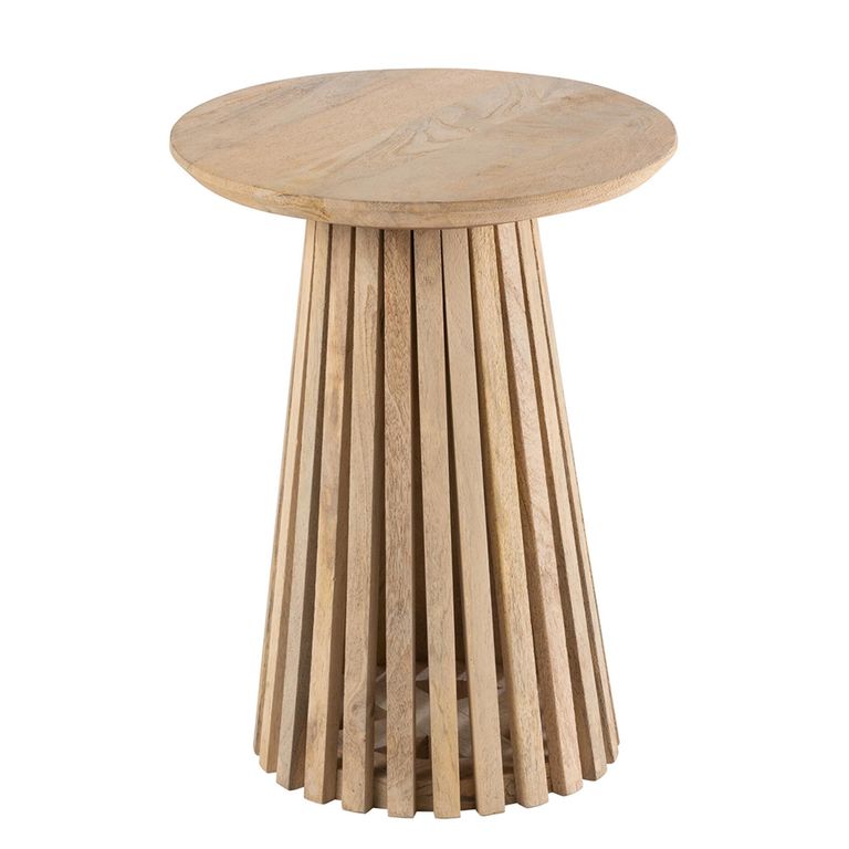 Vincent Side Table - Round - Slatted - Natural - Mango Wood