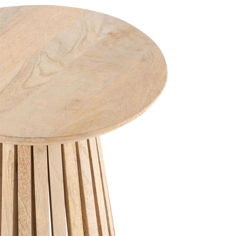 Vincent Side Table - Round - Slatted - Natural - Mango Wood