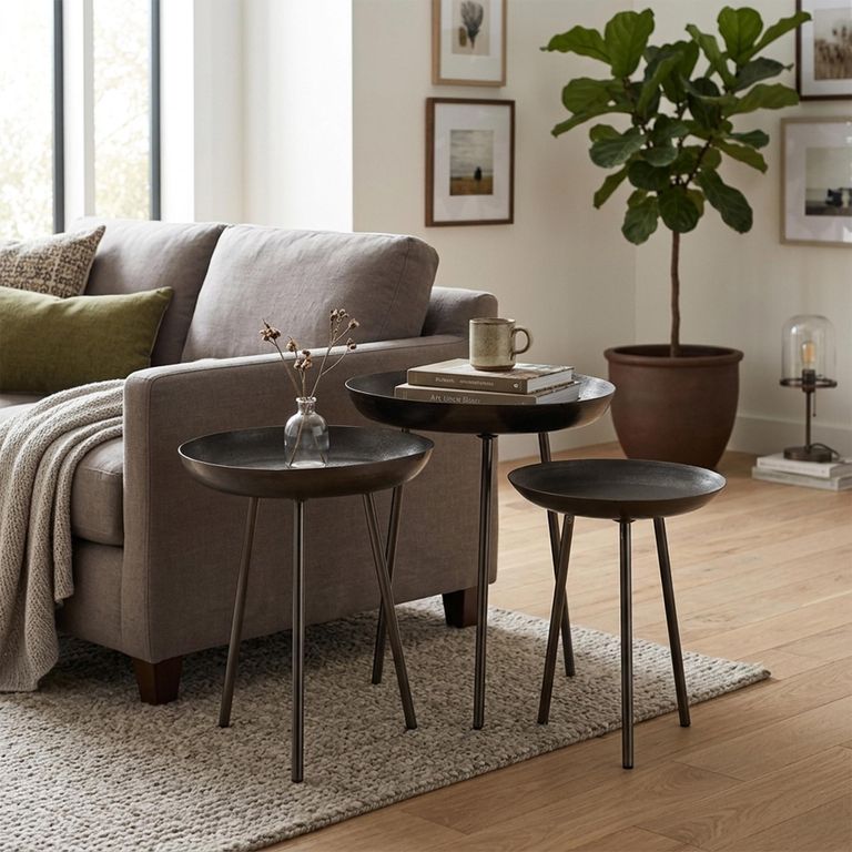 Side Table - Round - 3 Tier - Tripod Leg - Matt Dark Grey - Metal