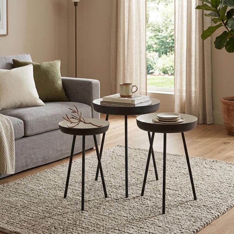 Side Table - Round - 3 Tier - Tripod Leg - White and Black - Metal