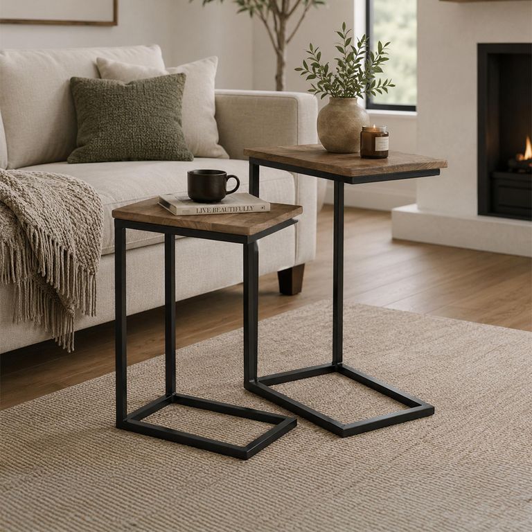 Side Table - 2 Tier - Natural and Black - Wood and Metal
