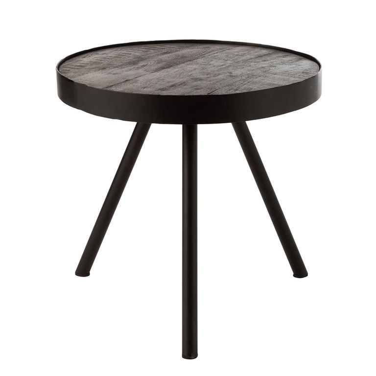 Fien Side Table - Round - Tripod Leg - Brown and Black - Mango Wood and Metal