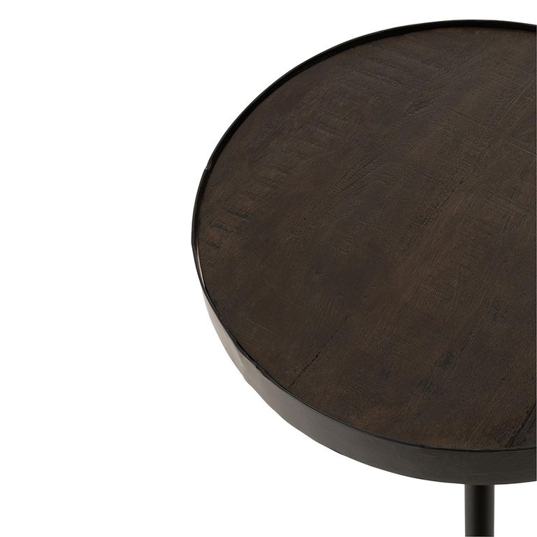 Fien Side Table - Round - Tripod Leg - Brown and Black - Mango Wood and Metal