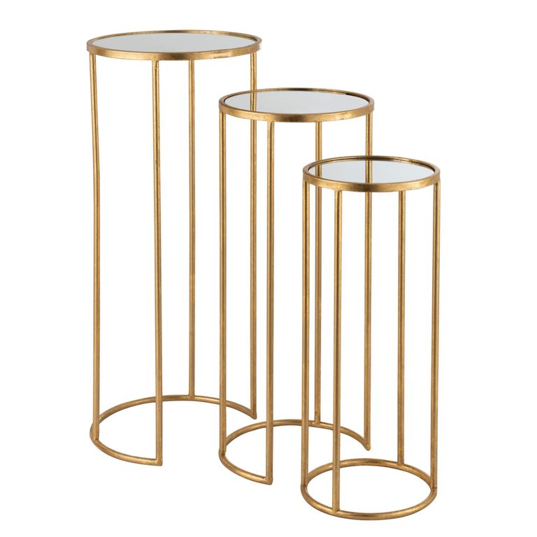 Leo Nest of Tables - Round - 3 Tier - Gold - Glass and Metal