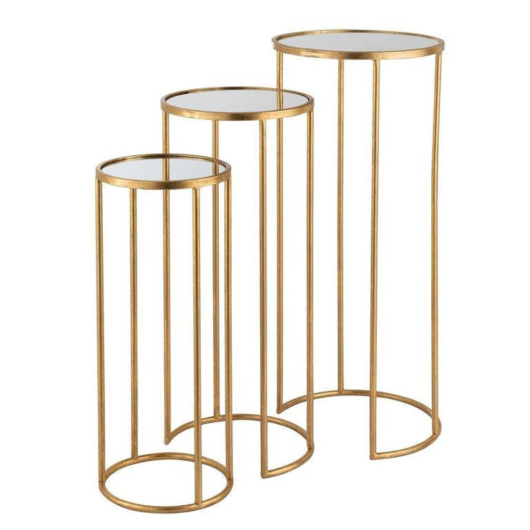 Leo Nest of Tables - Round - 3 Tier - Gold - Glass and Metal