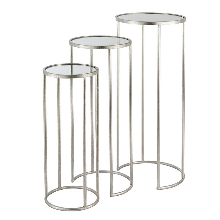 Leo Nest of Tables - Round - 3 Tier - Silver - Glass and Metal