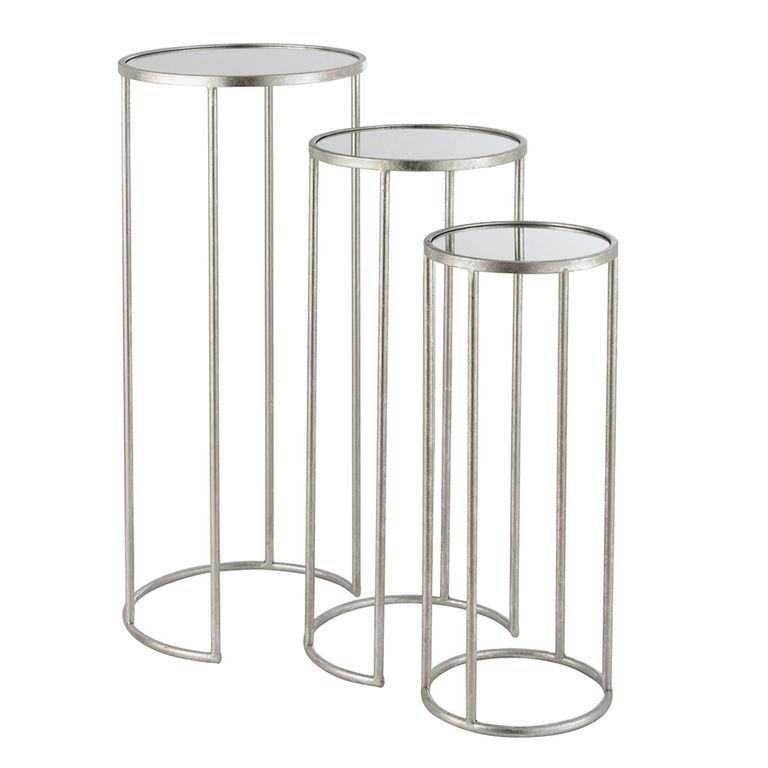 Leo Nest of Tables - Round - 3 Tier - Silver - Glass and Metal