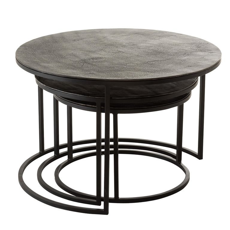 Oxidize Nest of Tables - Round - 3 Tier - Antique Black - Metal