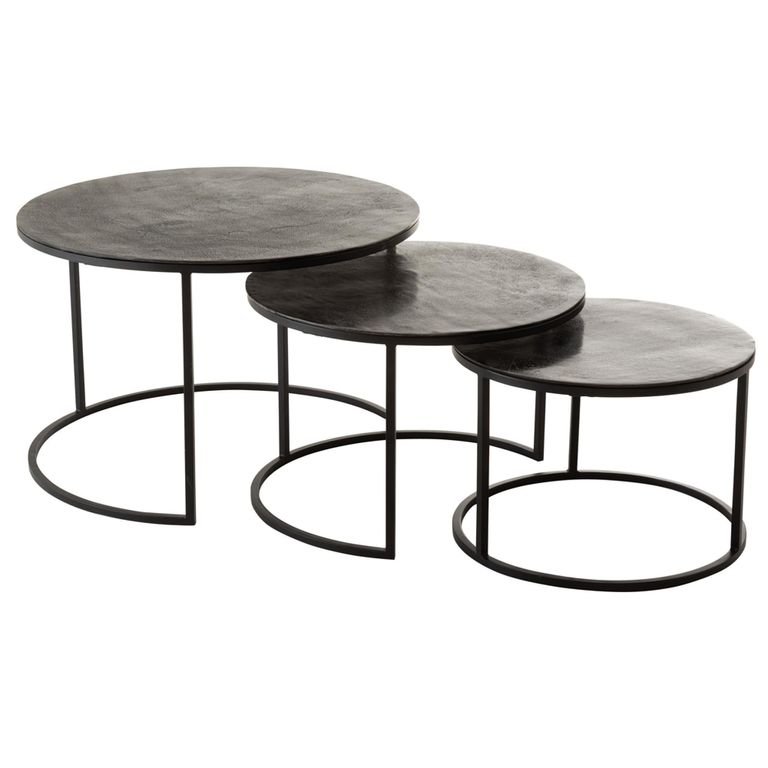 Oxidize Nest of Tables - Round - 3 Tier - Antique Black - Metal