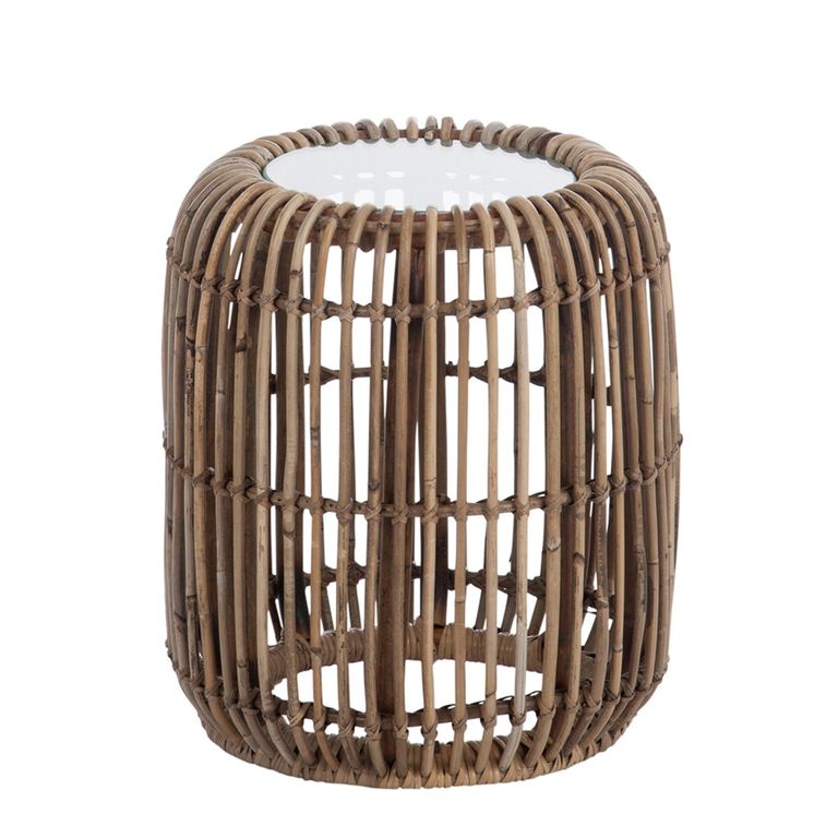 Side Table - Round - Natural - Rattan and Glass