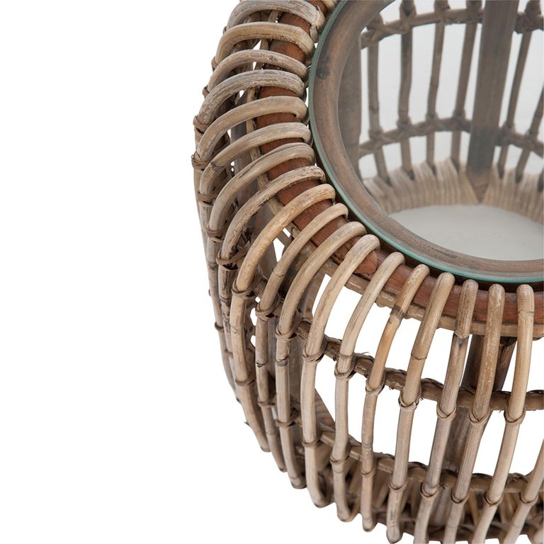 Side Table - Round - Natural - Rattan and Glass