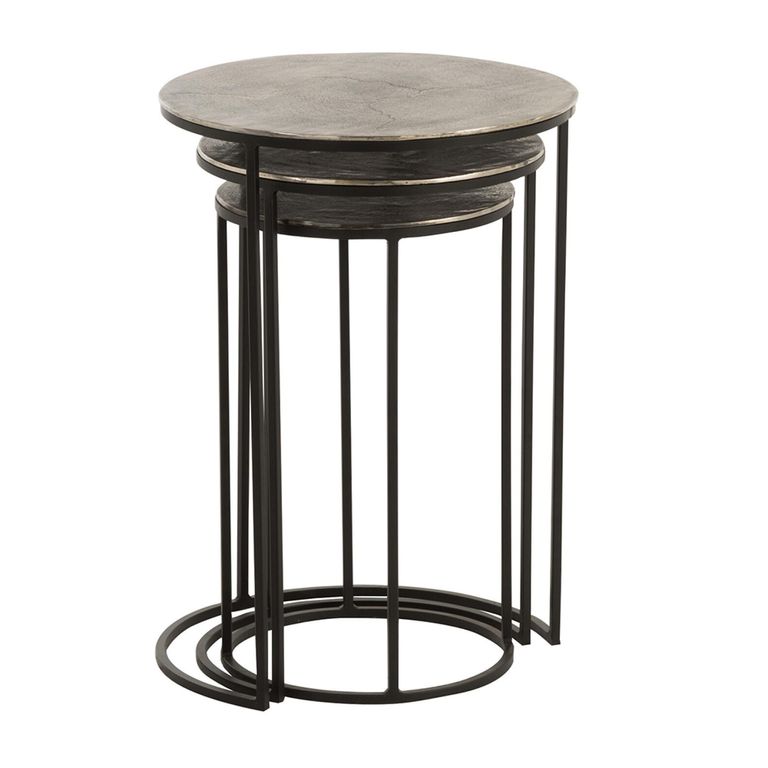 Nest of Tables - Round - 3 Tier - Black and Grey - Aluminium