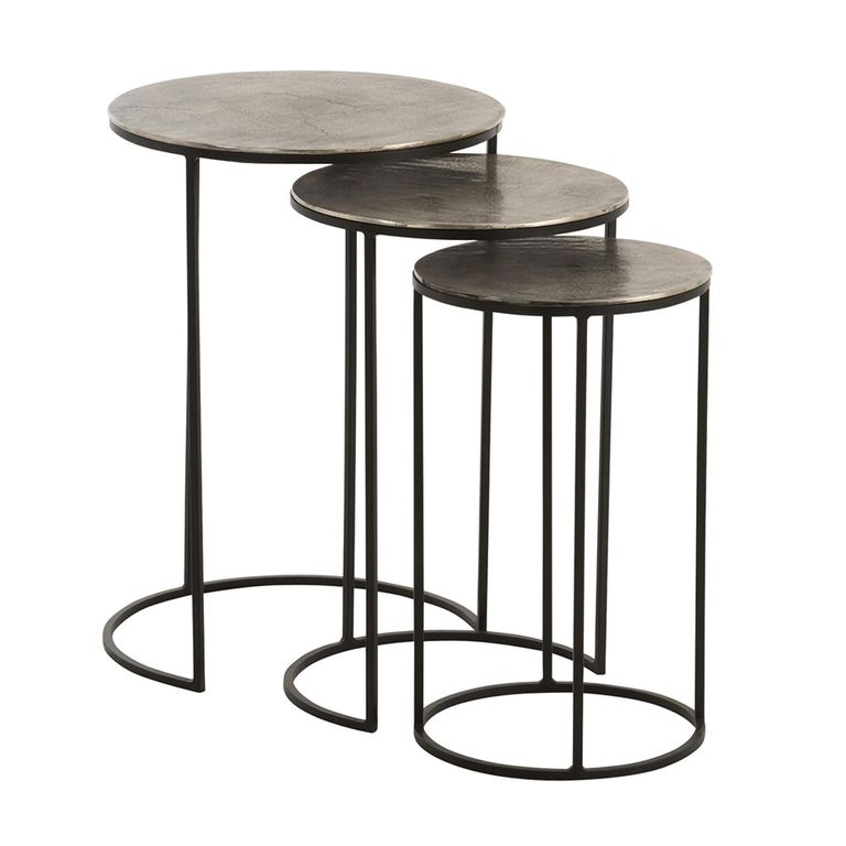 Nest of Tables - Round - 3 Tier - Black and Grey - Aluminium
