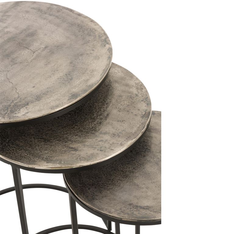 Nest of Tables - Round - 3 Tier - Black and Grey - Aluminium
