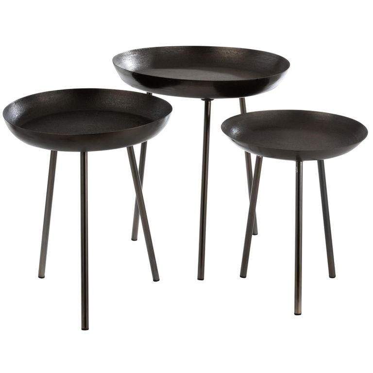 Side Table - Round - 3 Tier - Tripod Leg - Matt Dark Grey - Metal