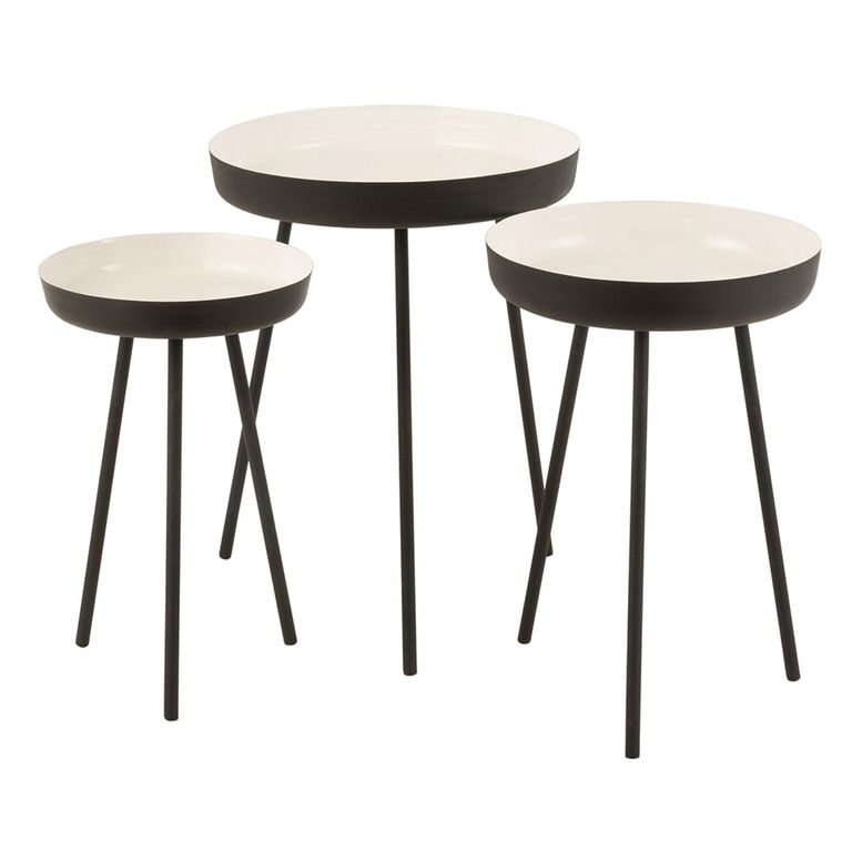 Side Table - Round - 3 Tier - Tripod Leg - White and Black - Metal