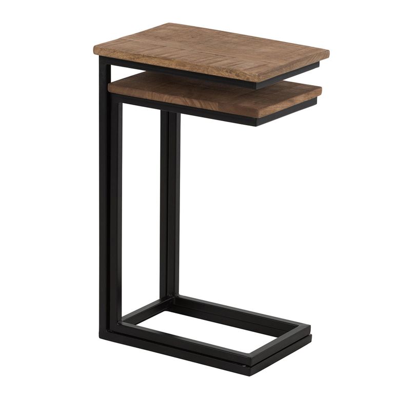 Side Table - 2 Tier - Natural and Black - Wood and Metal