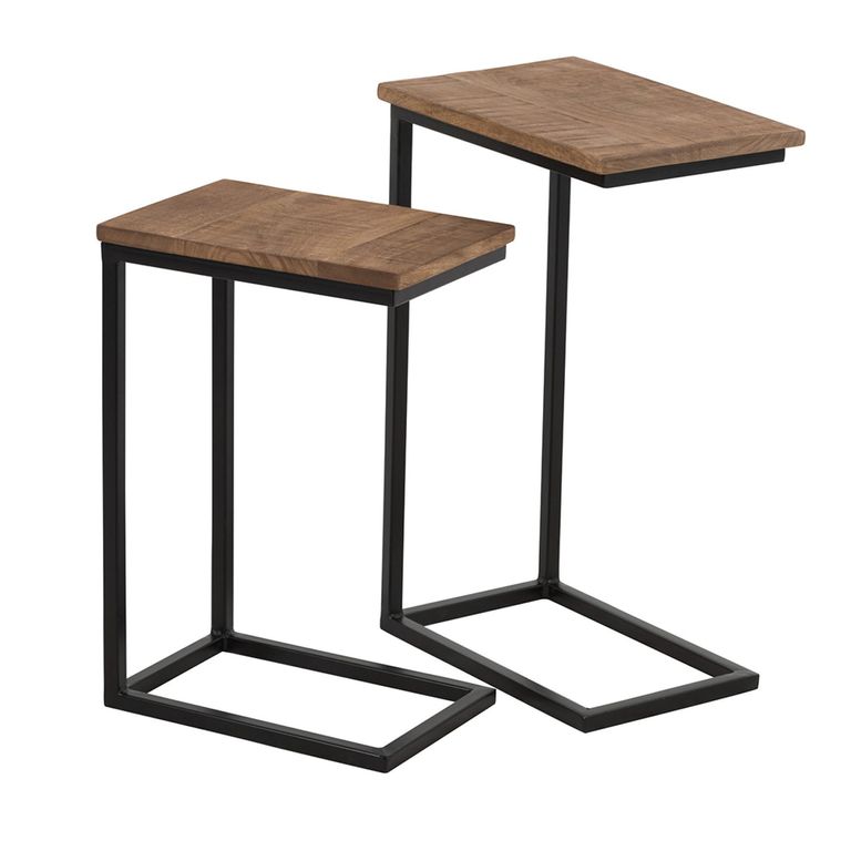 Side Table - 2 Tier - Natural and Black - Wood and Metal