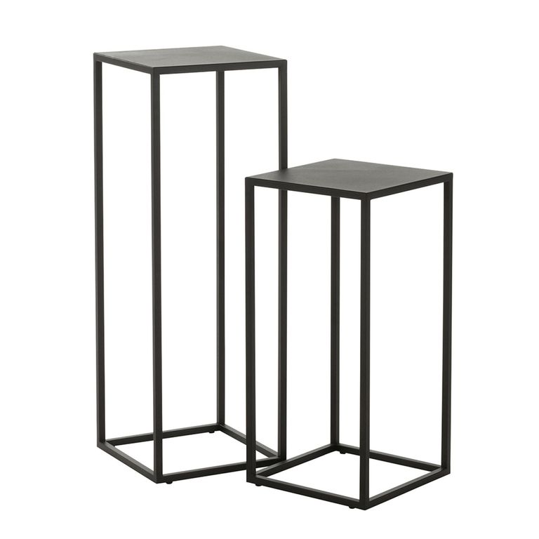 Side Table - Square - 2 Tier - Black - Metal