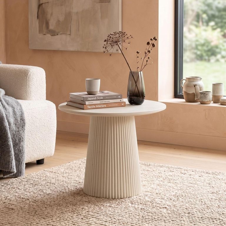 Patrice Fluted Side Table - Round - Off White - Mango Wood