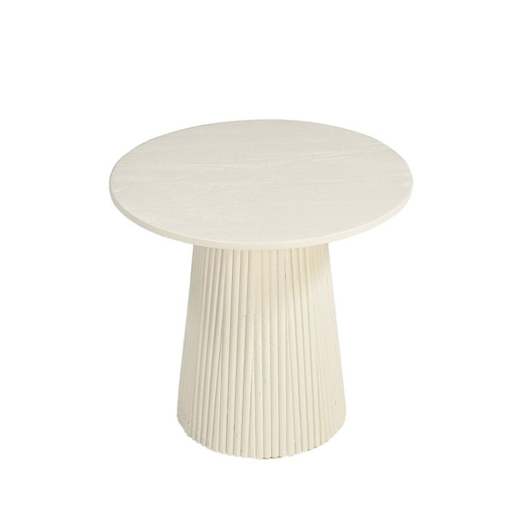 Patrice Fluted Side Table - Round - Off White - Mango Wood