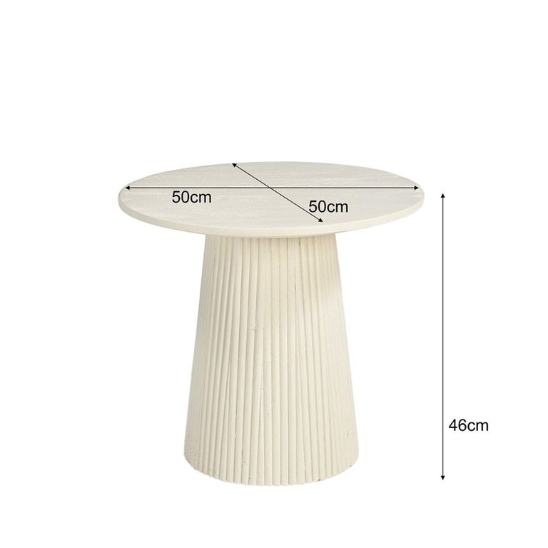 Patrice Fluted Side Table - Round - Off White - Mango Wood