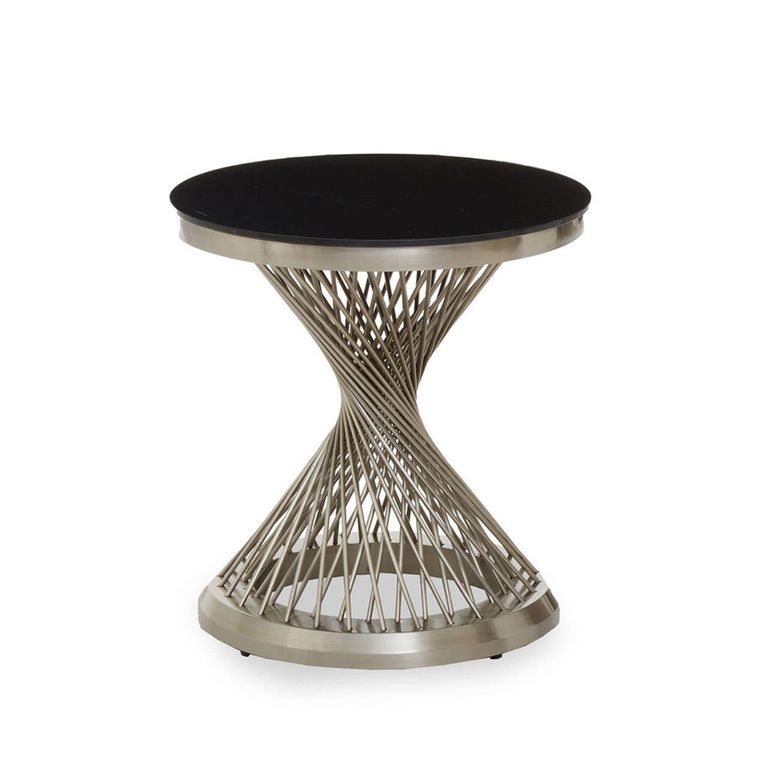 Anzio Side Table - Round - Black Glass with Chrome Hourglass Base