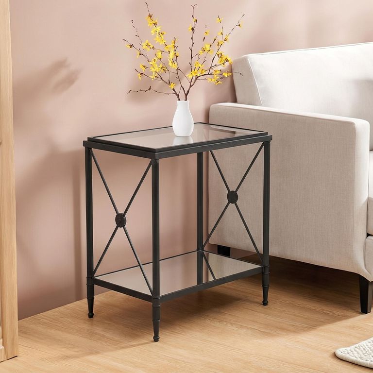 Axis Side Table - Clear Glass with Black Metal