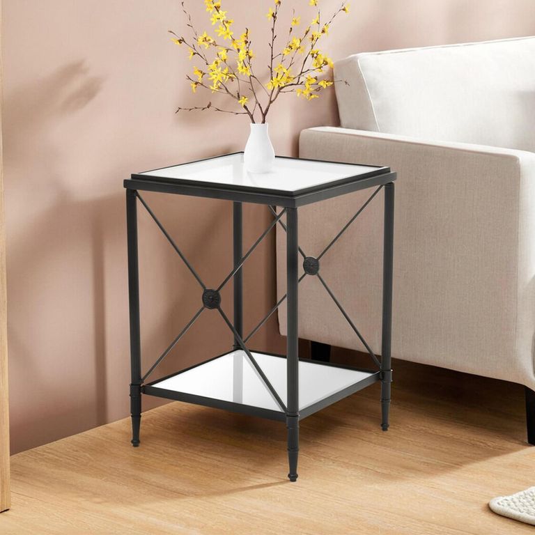 Axis Side Table - Square - Clear Glass with Black Metal