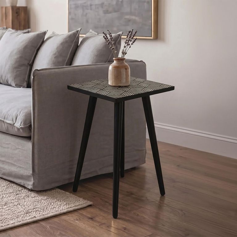 Boho Side Table - Black Bone Inlay - Square